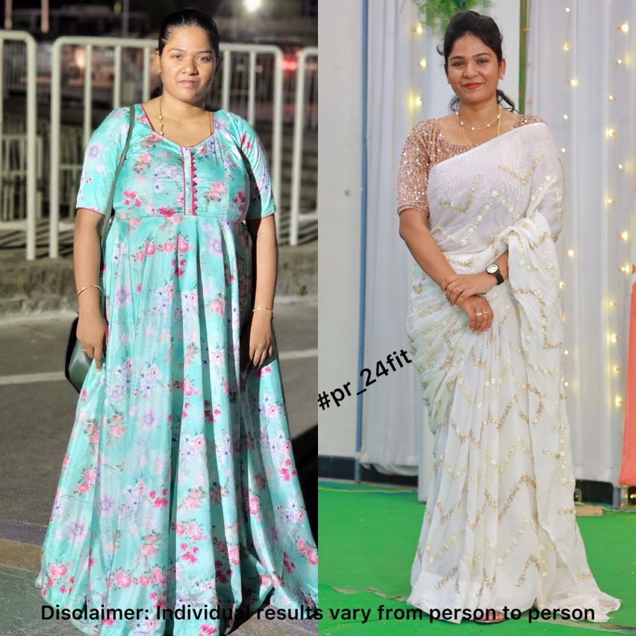 Before and after photos of coach Prasanthi Reddy